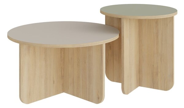 Krémovobiele/v prírodnej farbe okrúhle konferenčné stolíky v súprave 2 ks v dekore duba ø 70 cm Hillary – Marckeric