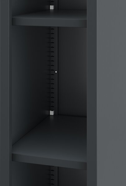 Úzky kovový regál, archivačný na dokumenty antracitový: TIM 250 x 1850 x 600 mm