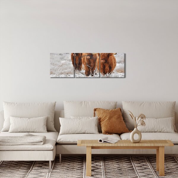 Obraz - Škótske kravy (s hodinami) (90x30 cm)