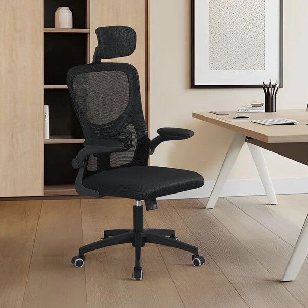 Ergonomická kancelárska stolička, čierna s opierkou hlavy