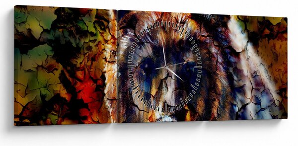 Obraz - Medveď, maľba (s hodinami) (90x30 cm)