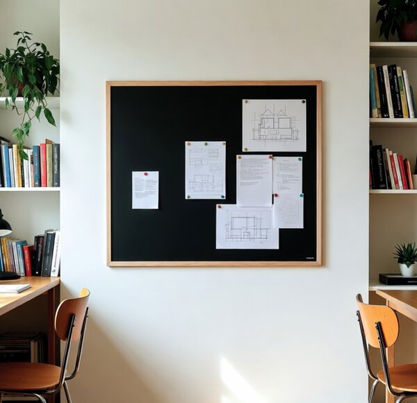 Čierna magnetická popisná tabuľa v prírodnom drevenom ráme CLASSIC 90x60 cm