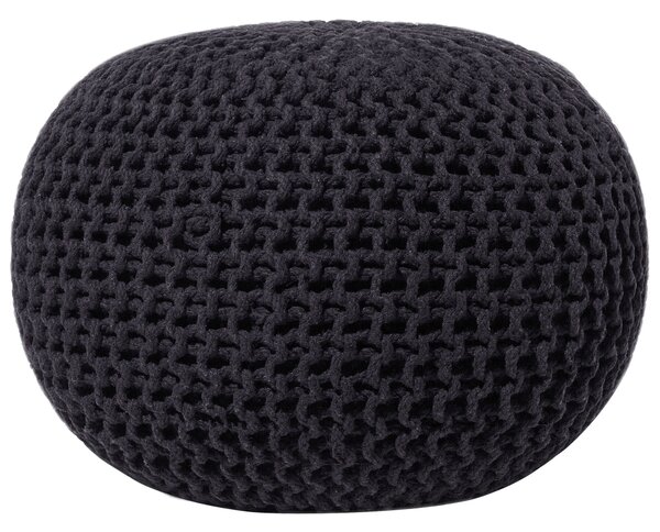 Puf taburetka čierna okrúhla bavlnená 50 x 35 cm pletená podnožka výplň z polystyrénového granulátu