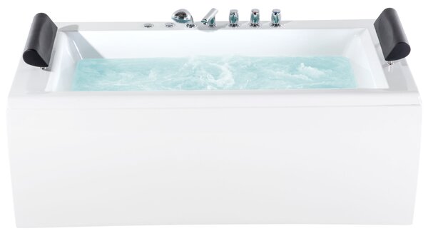 Vírivá vaňa biela strieborná akrylát 172 x 83 cm voľne stojaca pre 2 osoby masážne trysky LED osvetlenie opierky hlavy kúpeľňa