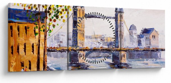 Obraz - Maľba mesta (s hodinami) (90x30 cm)