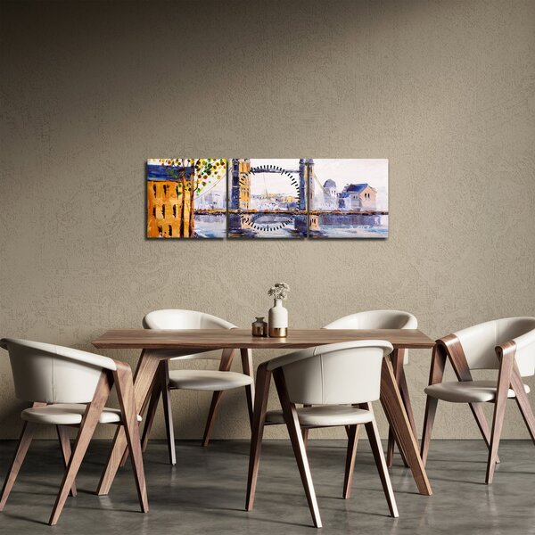 Obraz - Maľba mesta (s hodinami) (90x30 cm)