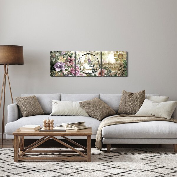 Obraz - Dizajnové kvety (s hodinami) (90x30 cm)