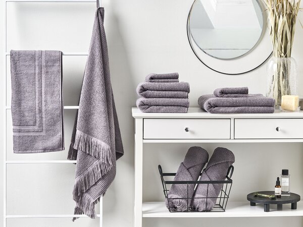 Sada 9 uterákov sivá bavlna polyester froté uteráky osušky kúpeľňová predložka uteráky pre hostí doplnky do kúpeľne