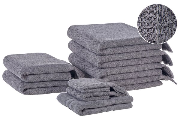 Sada 9 uterákov sivá bavlna polyester froté uteráky osušky kúpeľňová predložka uteráky pre hostí doplnky do kúpeľne