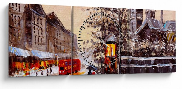 Obraz - Maľba zimného mesta (s hodinami) (90x30 cm)