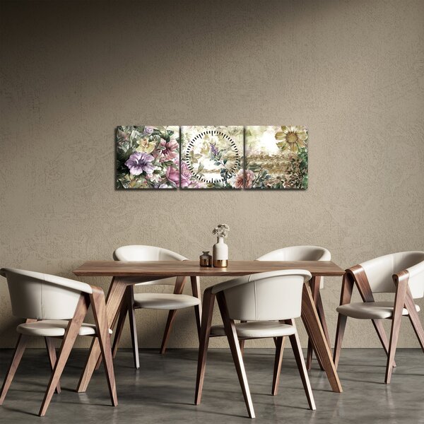 Obraz - Dizajnové kvety (s hodinami) (90x30 cm)