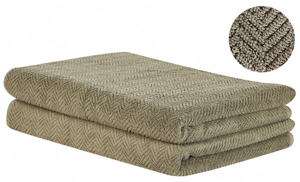 Sada 2 uterákov zelená froté bavlna 100 x 150 cm vzor chevron osuška klasický moderný štýl kúpeľňa