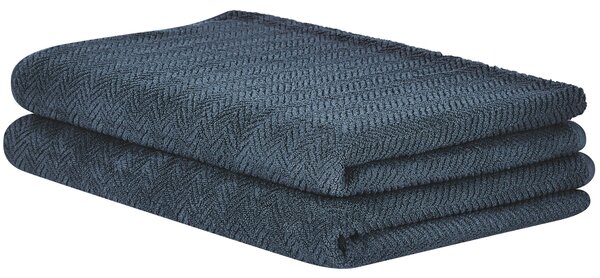 Sada 2 uterákov tmavomodrá froté bavlna 100 x 150 cm vzor chevron osuška klasický moderný štýl kúpeľňa