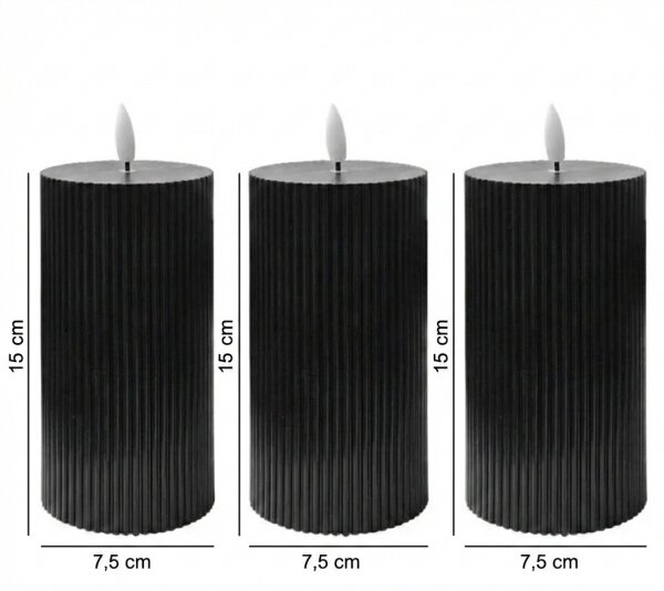 SADA 3x LED sviečok BRILLO LED/2xAA 15 cm čierne + diaľkové ovládanie