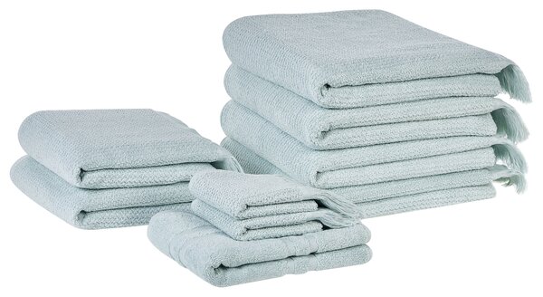 Sada 9 uterákov zelená bavlna polyester froté uteráky osušky kúpeľňová predložka uteráky pre hostí doplnky do kúpeľne