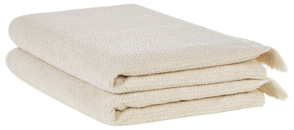 Sada 2 uterákov béžová bavlna polyester froté uteráky 100 x 150 cm doplnky do kúpeľne
