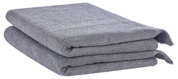 Sada 2 uterákov sivá bavlna polyester froté uteráky 100 x 150 cm doplnky do kúpeľne