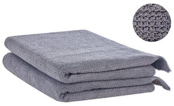 Sada 2 uterákov sivá bavlna polyester froté uteráky 100 x 150 cm doplnky do kúpeľne