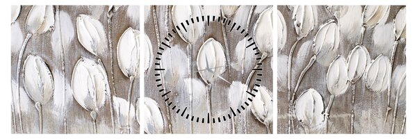 Obraz - Štruktúrované tulipány (s hodinami) (90x30 cm)