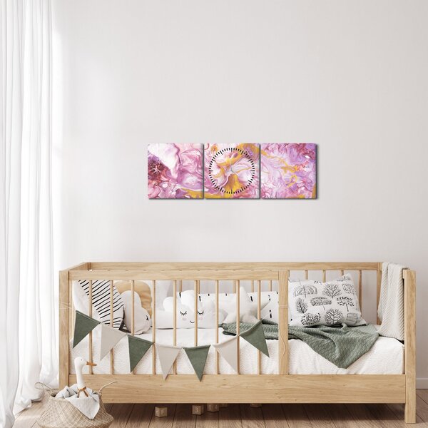 Obraz - Ružová abstrakcia (s hodinami) (90x30 cm)