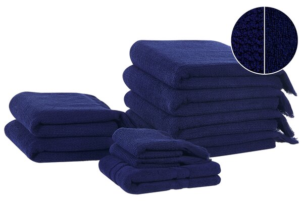Sada 9 uterákov modrá bavlna polyester froté uteráky osušky kúpeľňová predložka uteráky pre hostí doplnky do kúpeľne