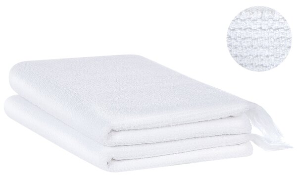 Sada 2 uterákov biela bavlna polyester froté uteráky 100 x 150 cm doplnky do kúpeľne