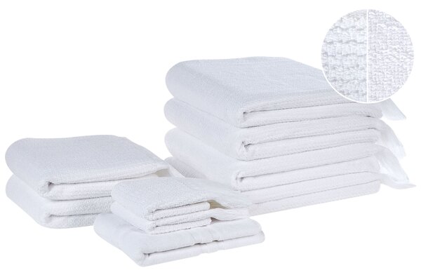 Sada 9 uterákov biela bavlna polyester froté uteráky osušky kúpeľňová predložka uteráky pre hostí doplnky do kúpeľne