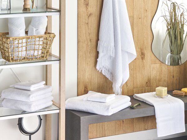 Sada 9 uterákov biela bavlna polyester froté uteráky osušky kúpeľňová predložka uteráky pre hostí doplnky do kúpeľne
