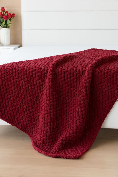 Deka Knittingly bordó Ručně pletená deka 130/170
