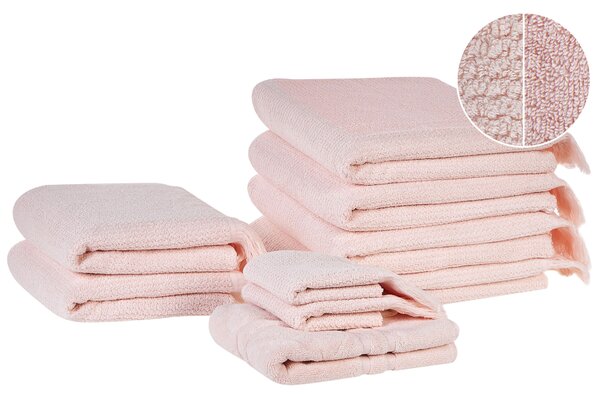Sada 9 uterákov ružová bavlna polyester froté uteráky osušky kúpeľňová predložka uteráky pre hostí doplnky do kúpeľne