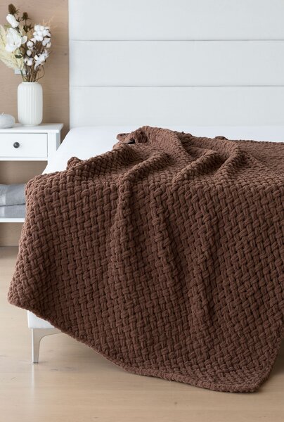 Deka Knittingly hnědá Ručně pletená deka 130/170