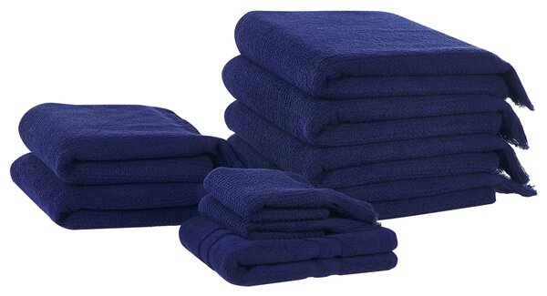 Sada 9 uterákov modrá bavlna polyester froté uteráky osušky kúpeľňová predložka uteráky pre hostí doplnky do kúpeľne