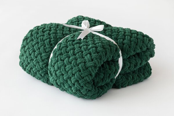 Deka Knittingly smaragdová Ručně pletená deka 130/170