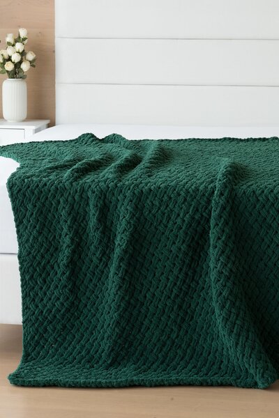 Deka Knittingly smaragdová Ručně pletená deka 130/170