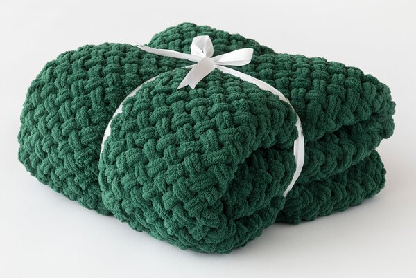 Deka Knittingly smaragdová Ručně pletená deka 130/170