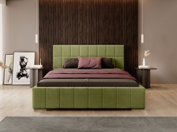 Čalúnená manželská posteľ s úložným priestorom Lily 160x200 - svetlozelená