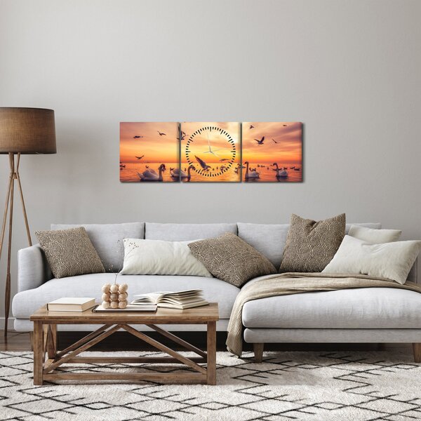 Obraz - Labute (s hodinami) (90x30 cm)