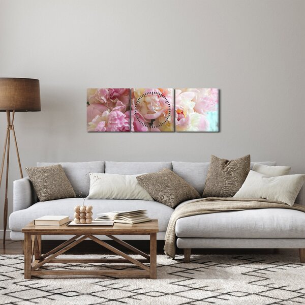 Obraz - Pivonky (s hodinami) (90x30 cm)