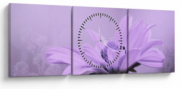 Obraz - Fialový kvet (s hodinami) (90x30 cm)