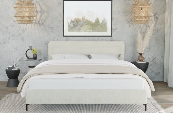 Béžová čalúnená dvojlôžková posteľ s roštom 180x200 cm Barker – Ropez