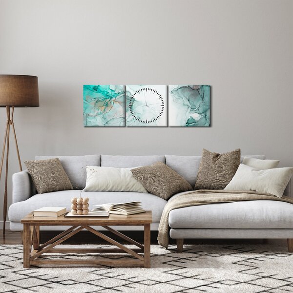 Obraz - Atramentová abstrakcia 2 (s hodinami) (90x30 cm)