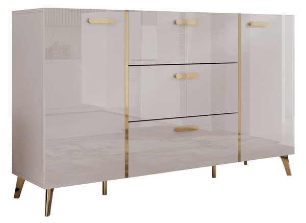 Mirjan24 Komoda Rostiw 150 2D3SZ, Farby: biela / biely lesk + zlatá 5903211401640