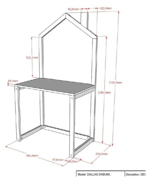 Detský písací stôl z borovicového dreva 50x80,5 cm DALLAS – Vipack