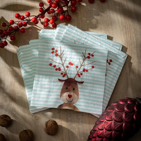 Vianočné obrúsky Reindeer Stripes 20 szt