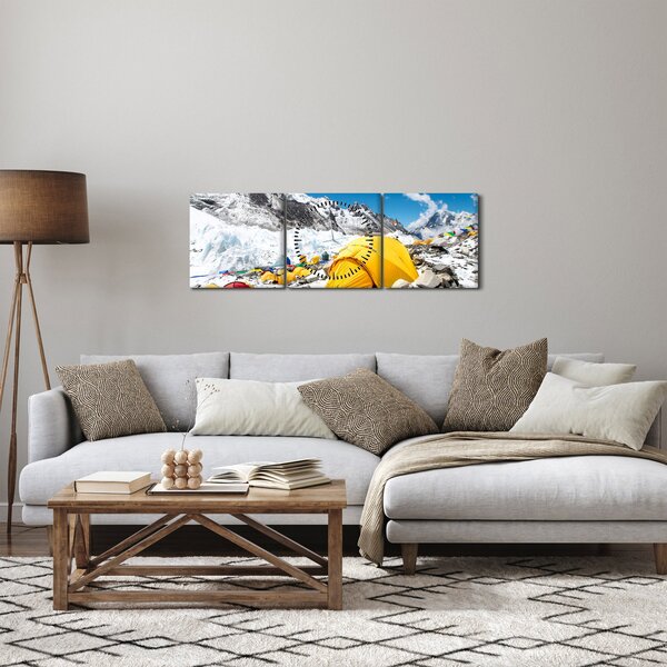 Obraz - Kempovanie v horách (s hodinami) (90x30 cm)