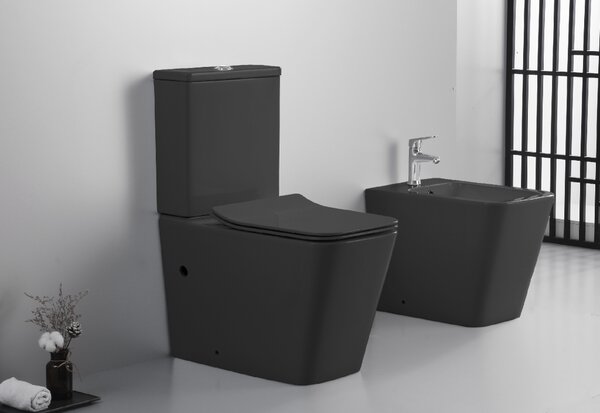 CERANO - WC kombi Bruno, Rimless + Slim / UF sedátko - spodný / zadný odpad - čierna matná - 64x36 cm
