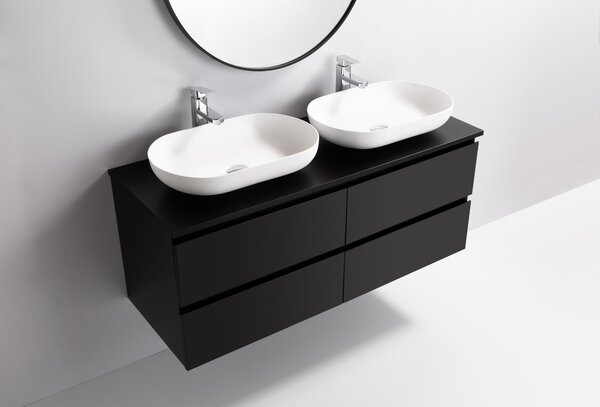 CERANO - Kúpeľňová skrinka Carole + doska pod umývadlo Navira Slim - 18 mm - čierna matná - 120x49, 8x46 cm