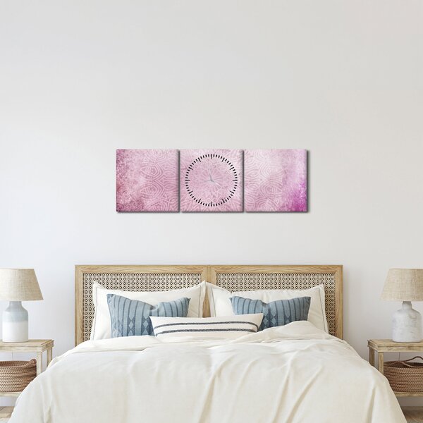 Obraz - Mandala v ružovej stene (s hodinami) (90x30 cm)