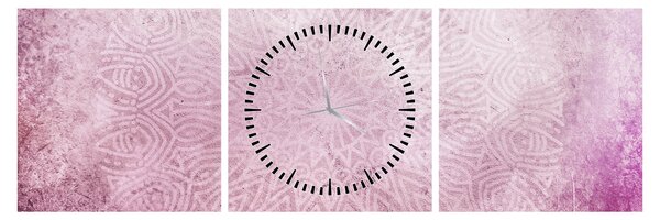 Obraz - Mandala v ružovej stene (s hodinami) (90x30 cm)