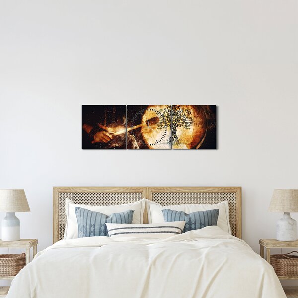 Obraz - Tajomný strom života (s hodinami) (90x30 cm)